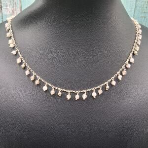 Fringe Style Moonstone Beaded Necklace 16-18in Gold Plated Sterling Silver